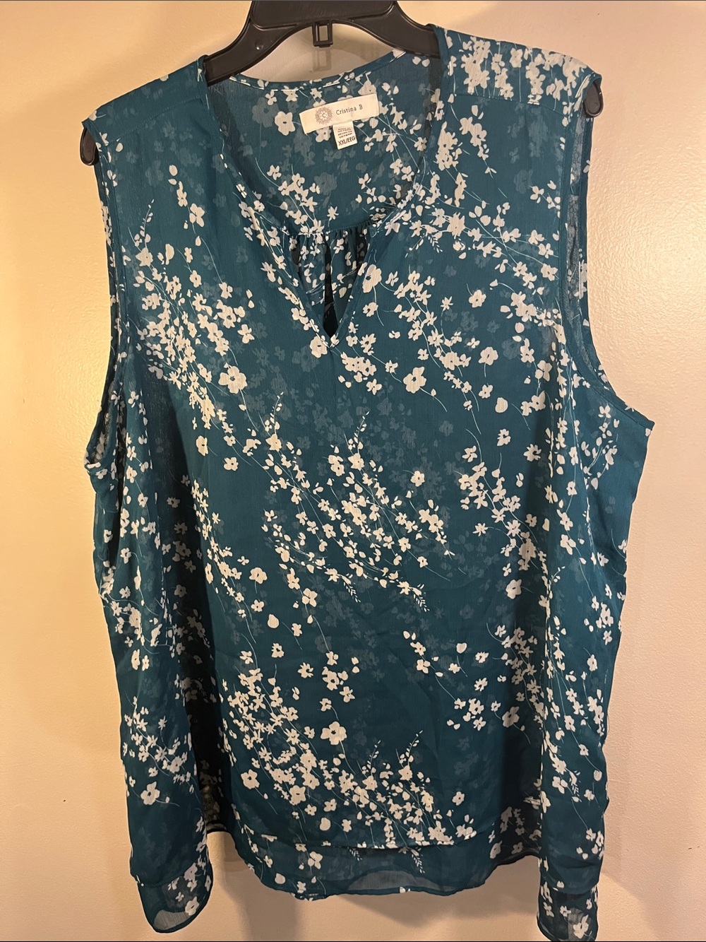 Teal Floral Sleeveless Split-Neck Camisole - Women